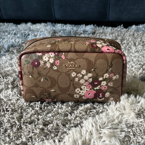 Coach Brown and Pink Floral Cosmetic Bag - Picture 1 of 3